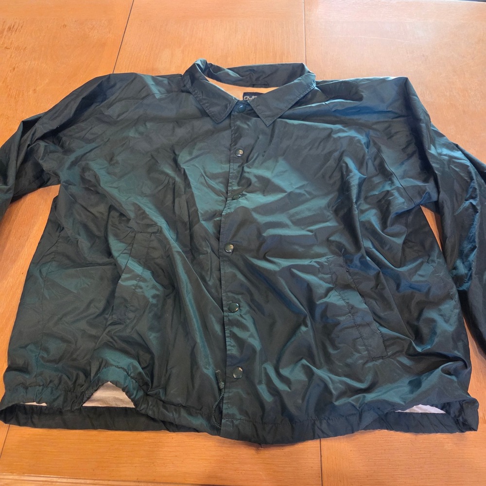 Puritan Mens XL Coaches Jacket Dark Green Nylon Windbreaker‎ Snap Front Solid XL